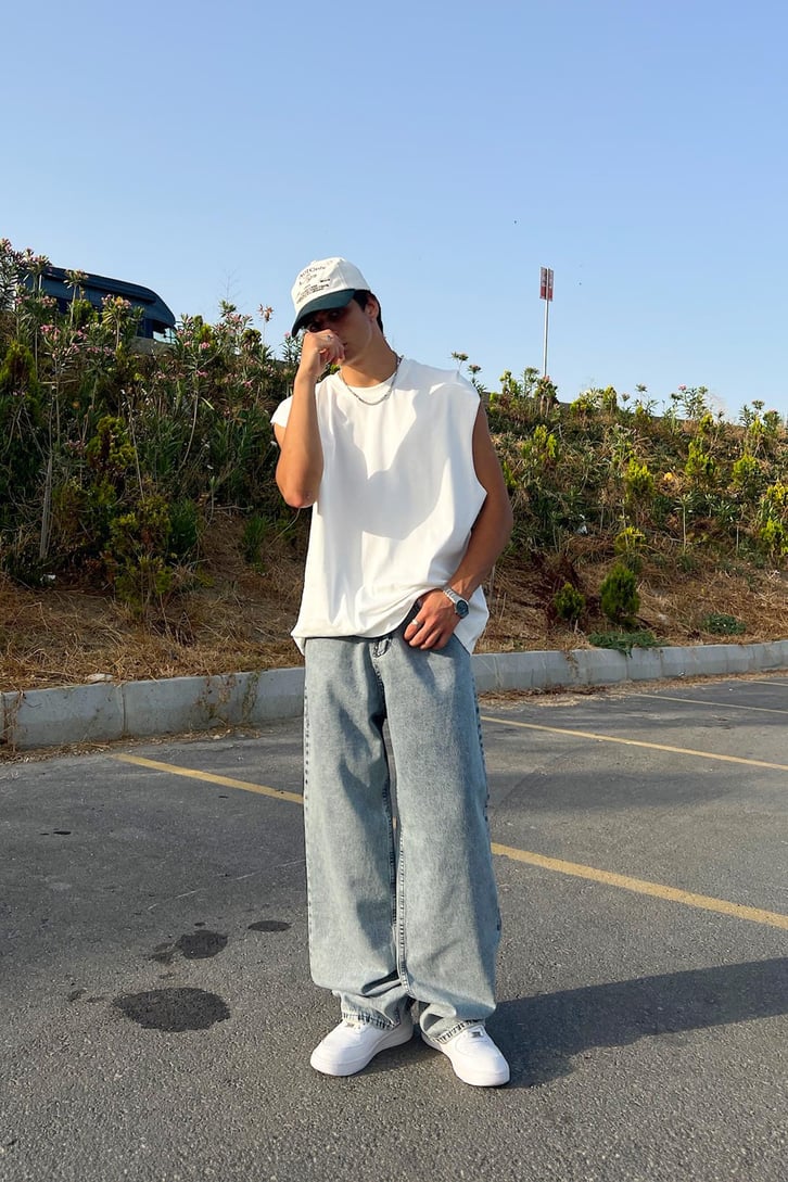 Acid Wash Buz Mavi Baggy Jean