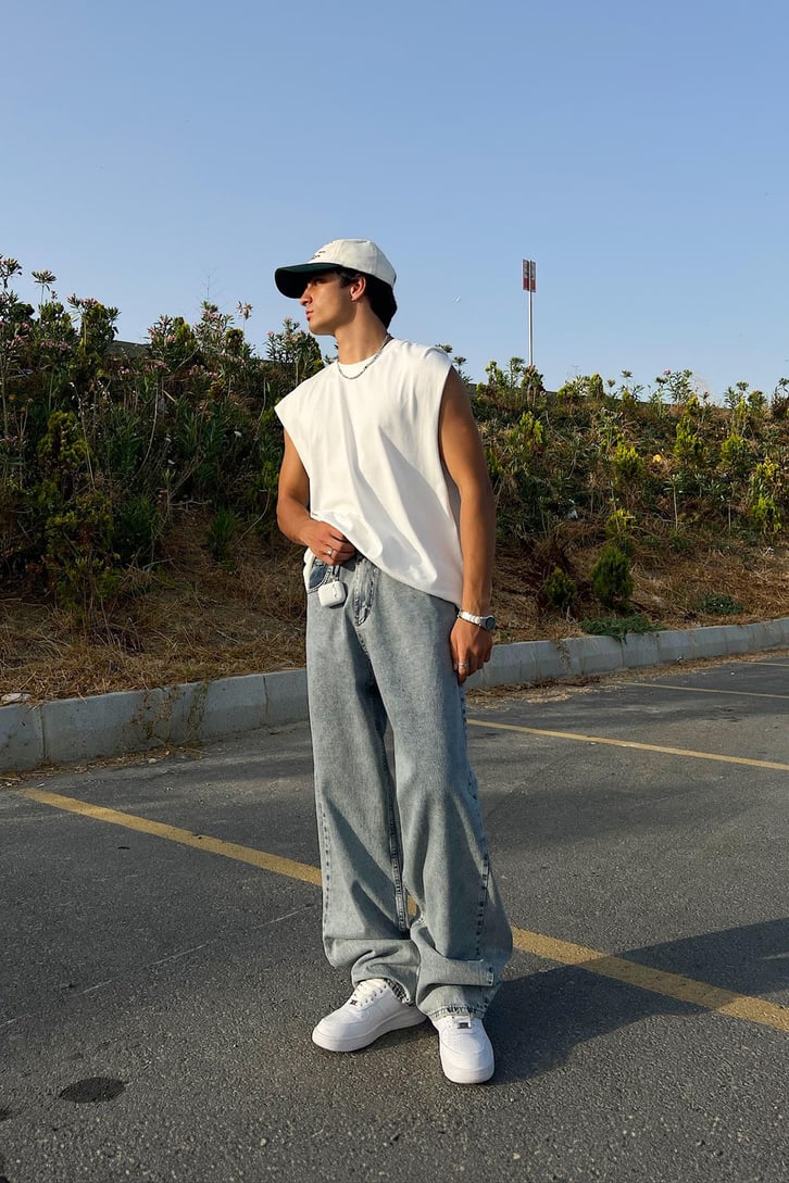 Acid Wash Buz Mavi Baggy Jean