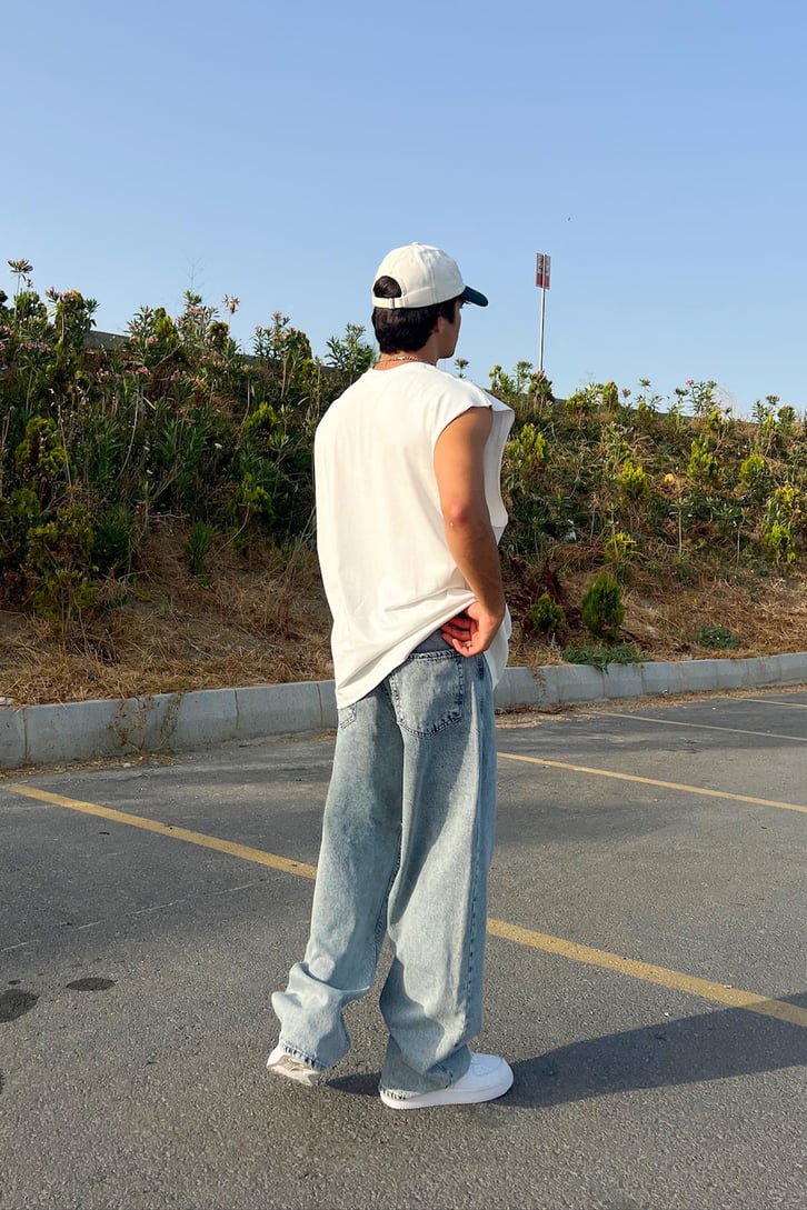 Acid Wash Buz Mavi Baggy Jean