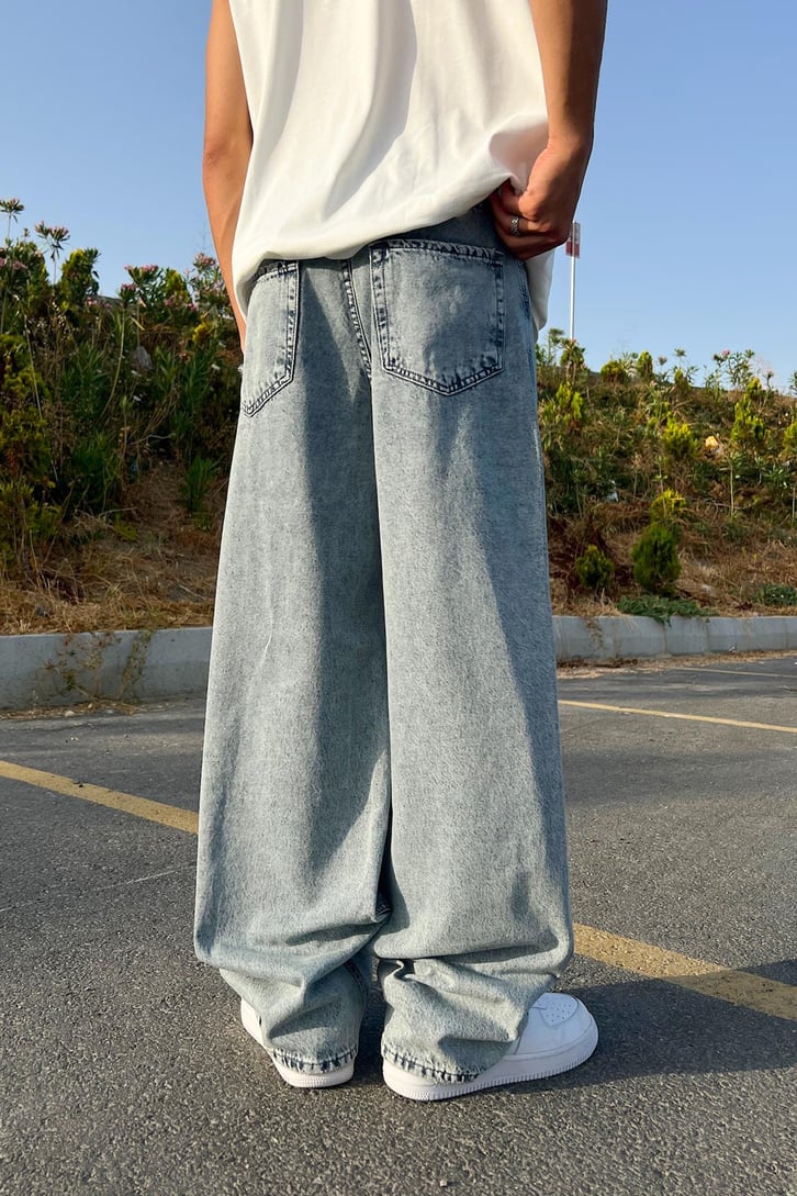 Acid Wash Buz Mavi Baggy Jean