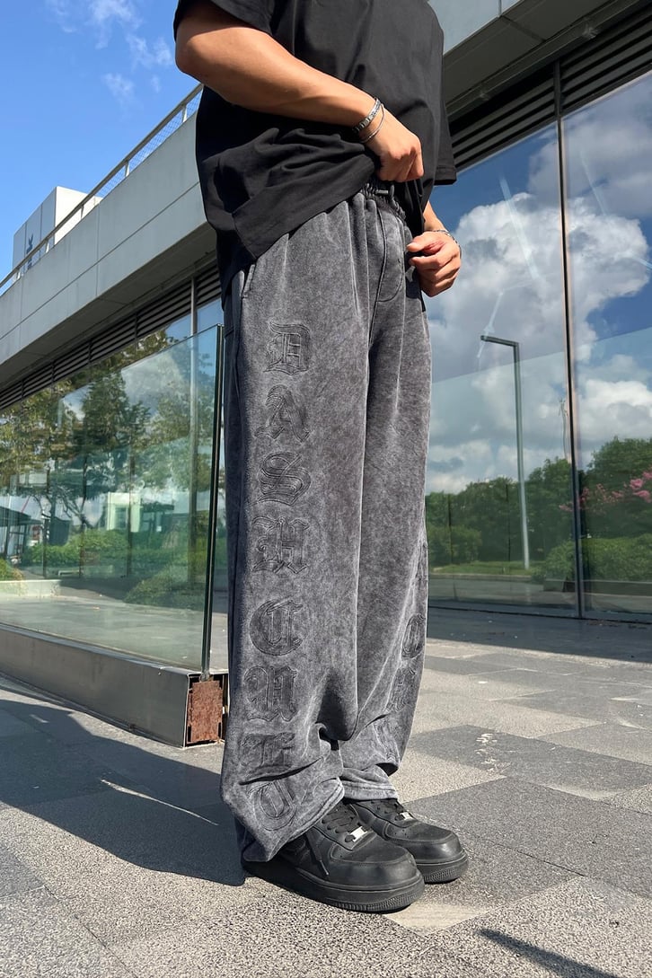 Acid Wash Nakışlı Ayarlanabilir Paça Eşofman Altı