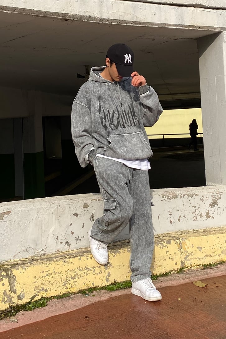 Acid Wash Oversize Ayarlanabilir Paça Tracksuit