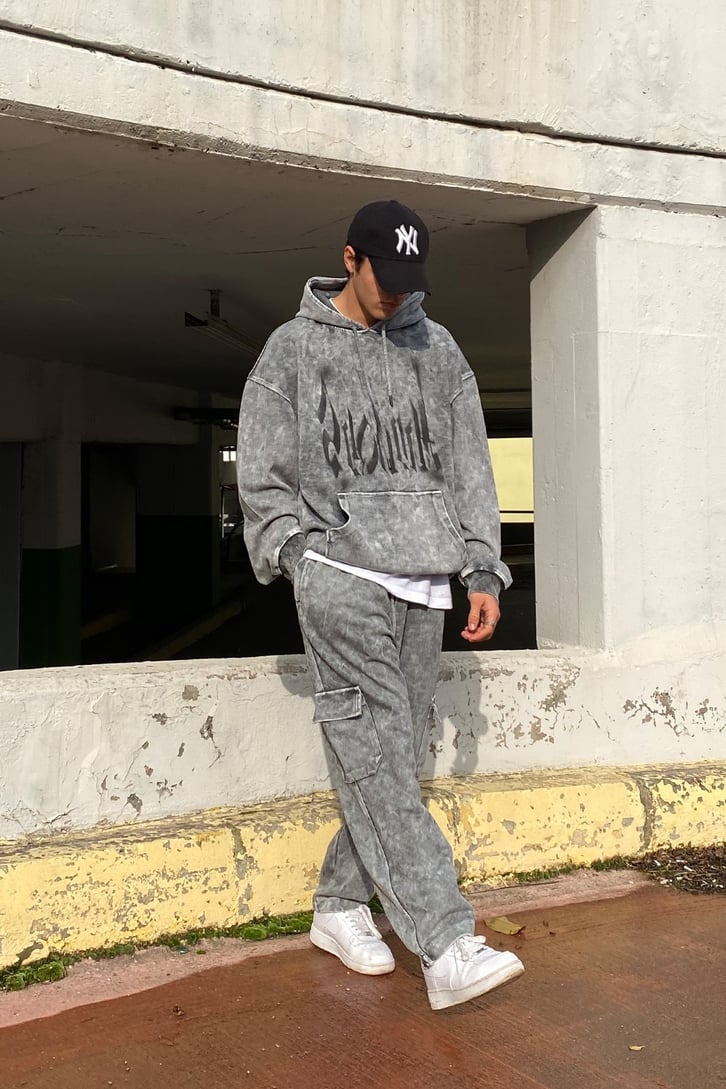 Acid Wash Oversize Ayarlanabilir Paça Tracksuit