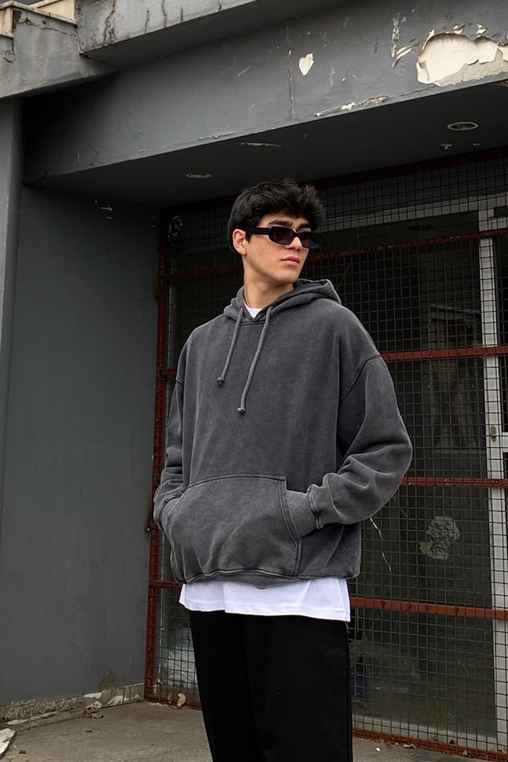 Acid Wash Oversize Basic Hoodie