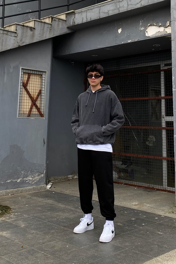 Acid Wash Oversize Basic Hoodie