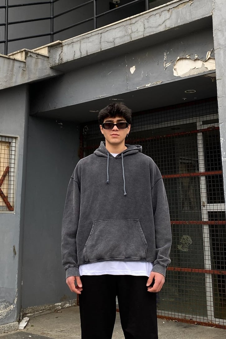 Acid Wash Oversize Basic Hoodie