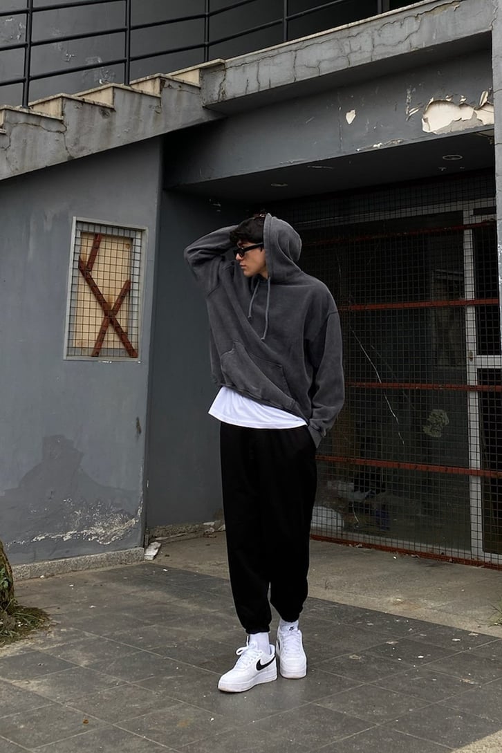 Acid Wash Oversize Basic Hoodie