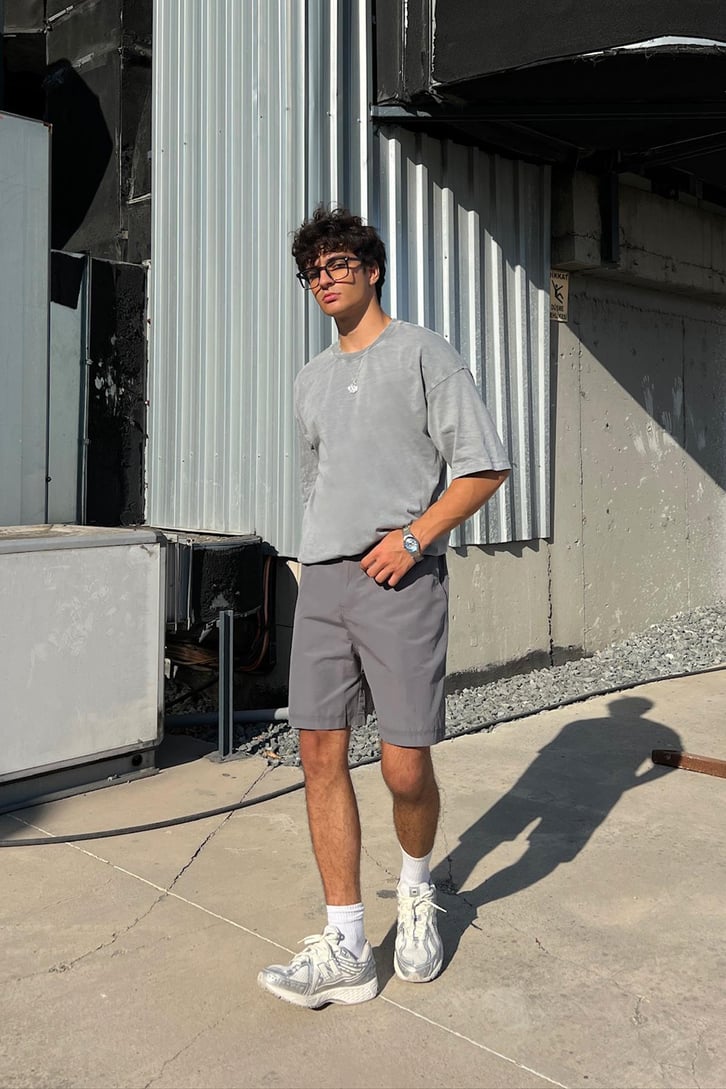 Acid Wash Premium Basic Açık Gri Oversize Tişört