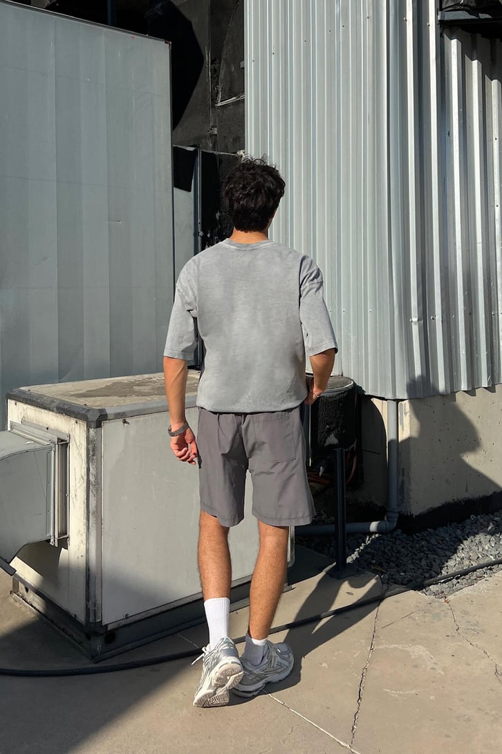 Acid Wash Premium Basic Açık Gri Oversize Tişört