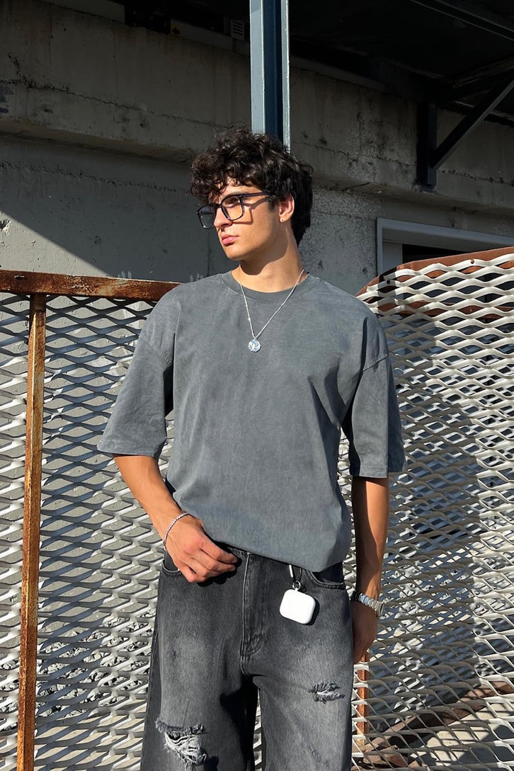 Acid Wash Premium Basic Oversize Tişört
