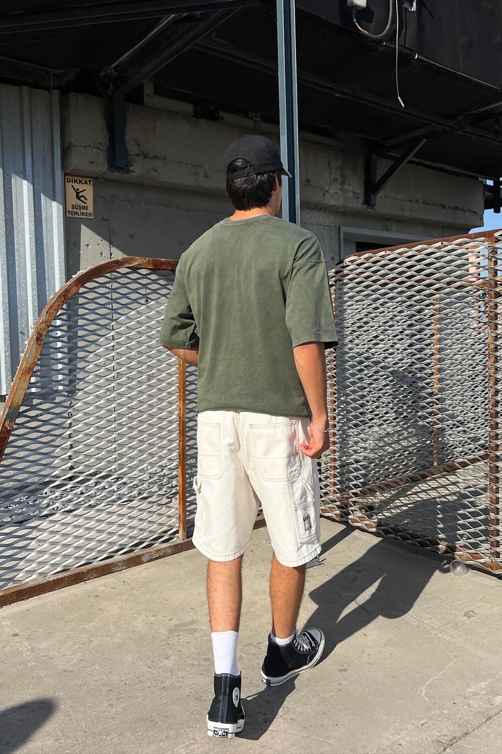 Acid Wash Premium Basic Yeşil Oversize Tişört