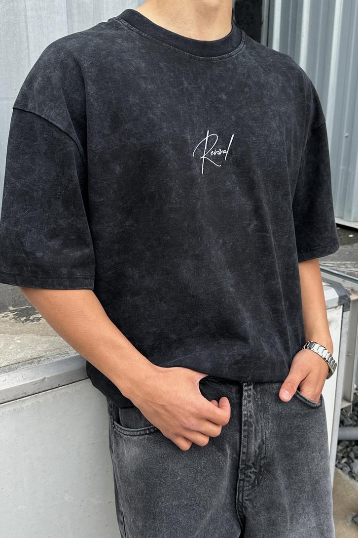 Acid Wash Revival Nakışlı Oversize Tişört