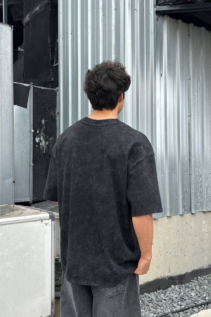 Acid Wash Revival Nakışlı Oversize Tişört