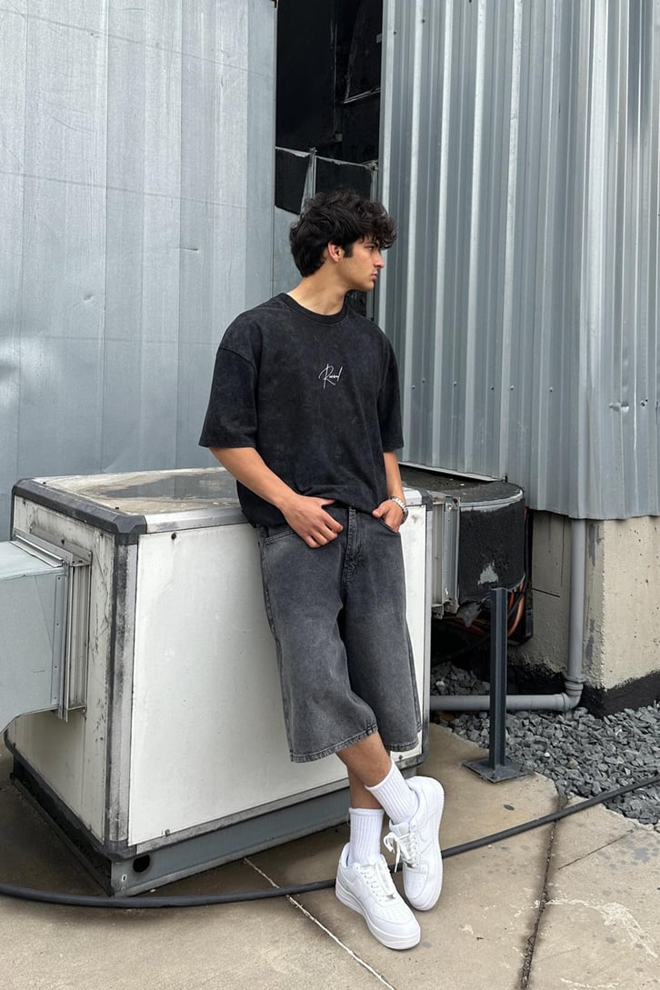 Acid Wash Revival Nakışlı Oversize Tişört