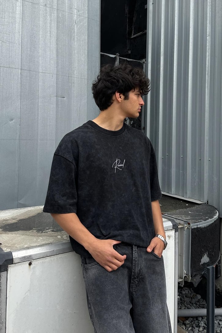 Acid Wash Revival Nakışlı Oversize Tişört
