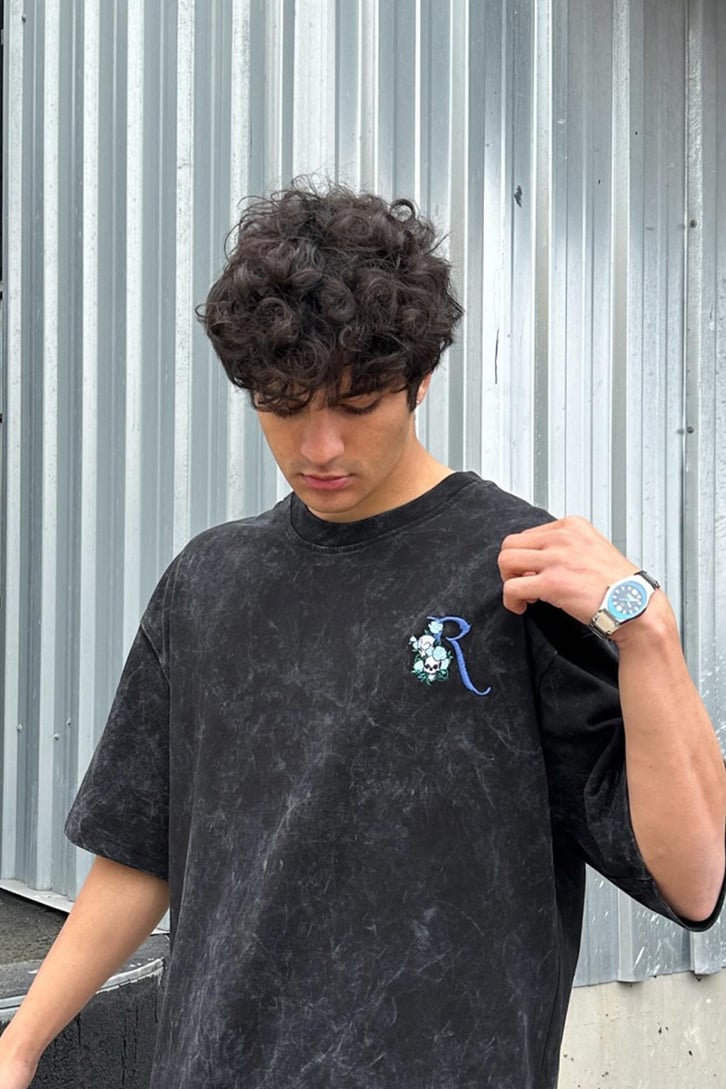 Acid Wash Skull Nakışlı Oversize Tişört