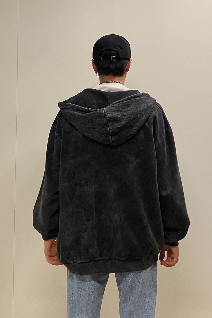 Acid Wash Zip-up Oversize Hoodie