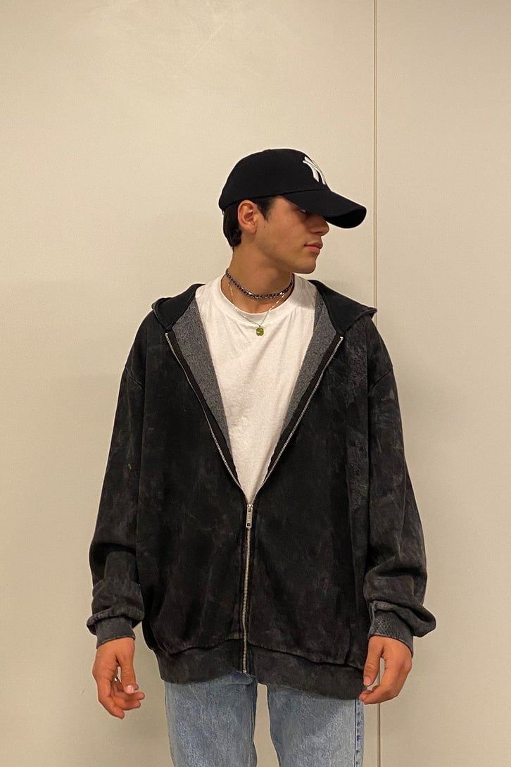 Acid Wash Zip-up Oversize Hoodie