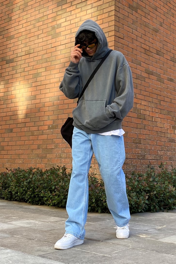 Acid Washed Oversize Basic Hoodie
