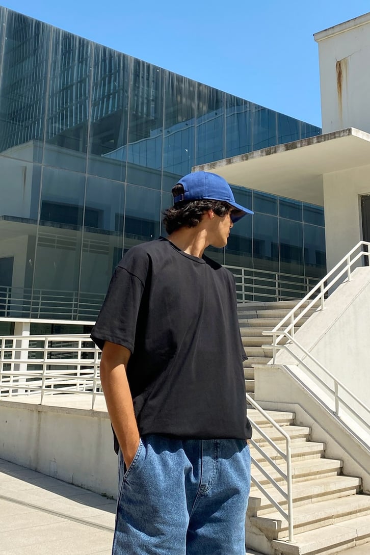 Acid Wave Sırt Baskılı Siyah Oversize Tshirt