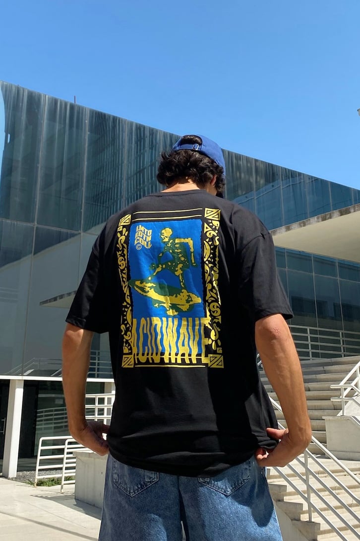 Acid Wave Sırt Baskılı Siyah Oversize Tshirt