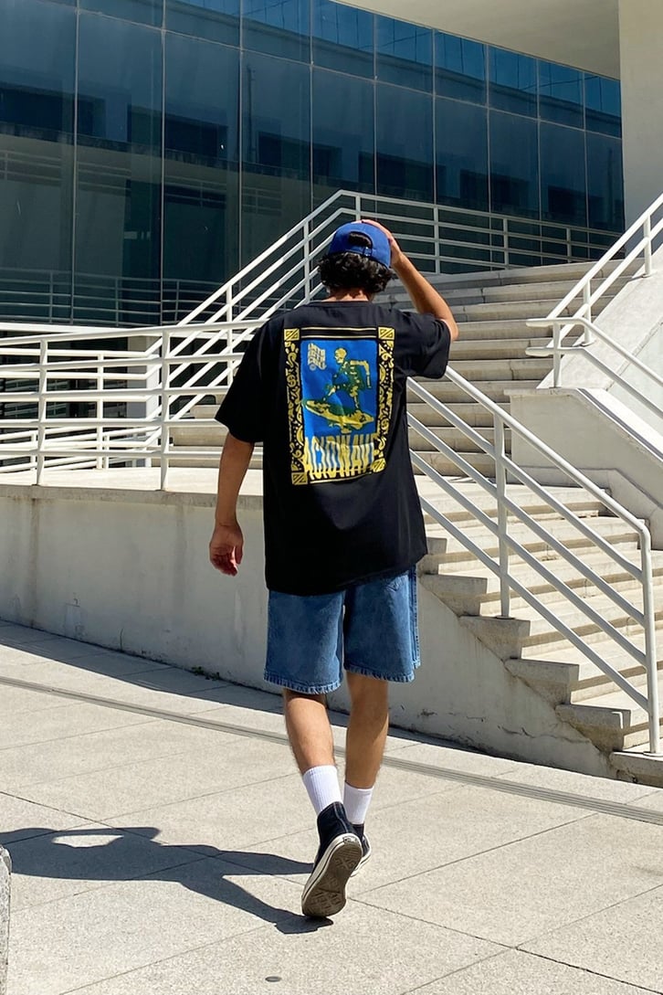 Acid Wave Sırt Baskılı Siyah Oversize Tshirt