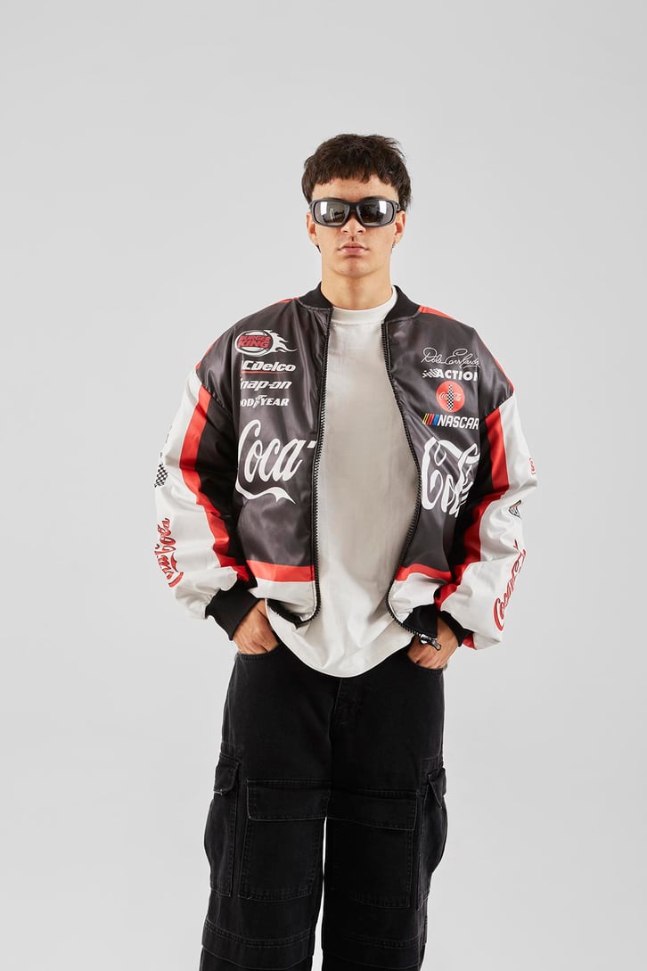Action Baskılı Siyah Racing Ceket