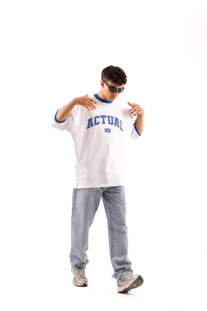 Actual 1998 Baskılı Beyaz Oversize Tişört