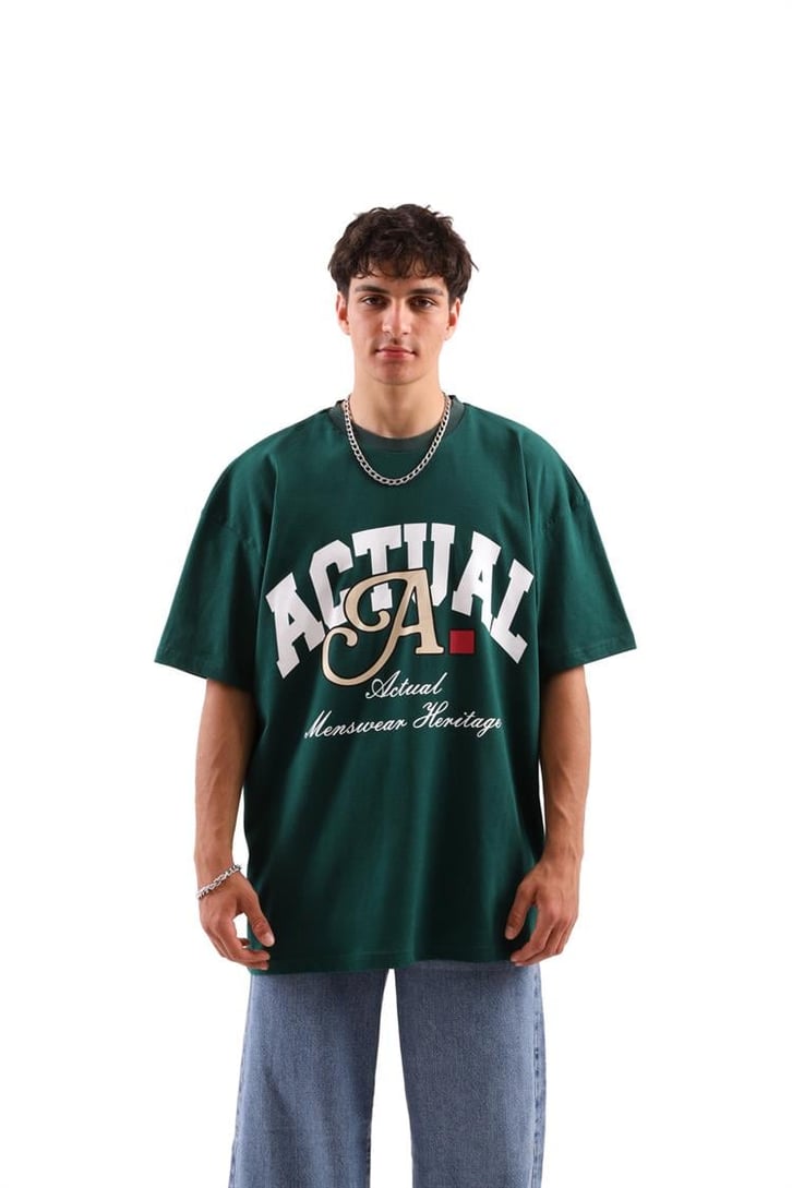 Actual A Baskılı Açık Yeşil Oversize Tshirt