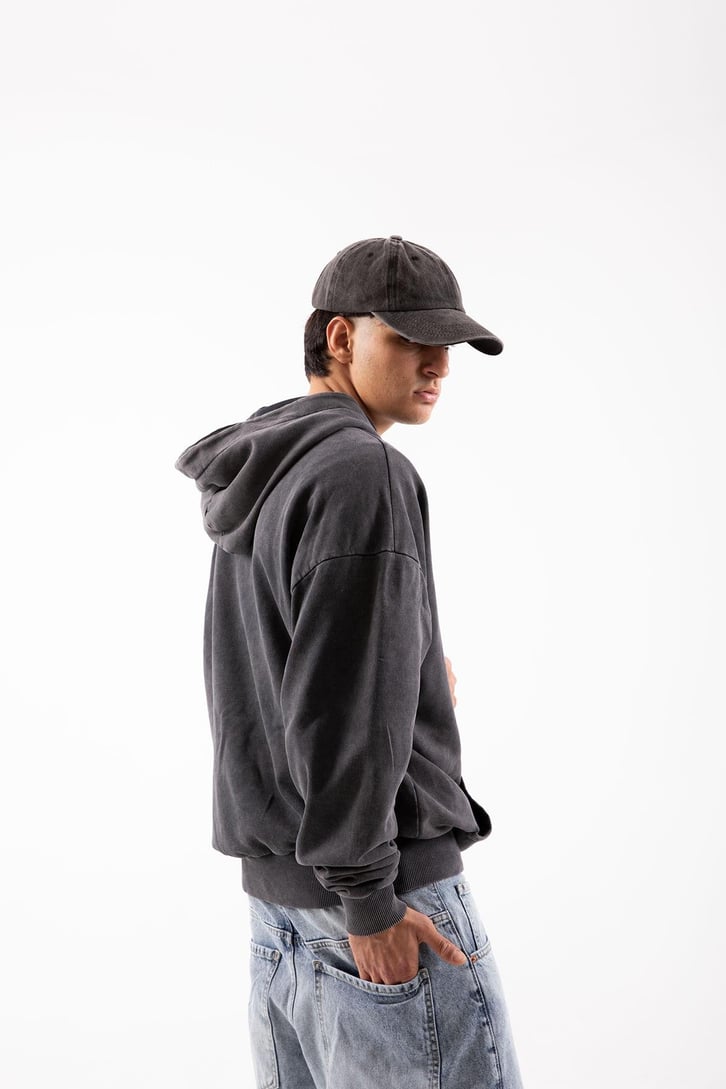 Actual Baskılı Acid Wash Oversize Hoodie