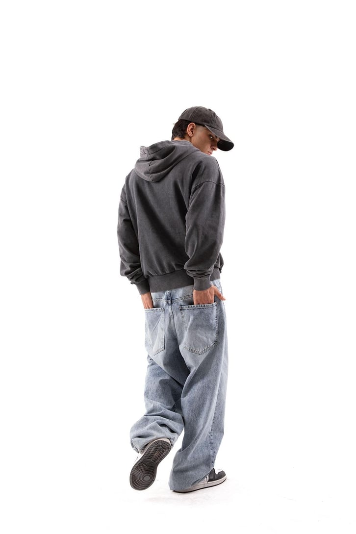 Actual Baskılı Acid Wash Oversize Hoodie