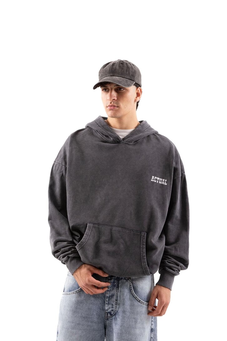 Actual Baskılı Acid Wash Oversize Hoodie