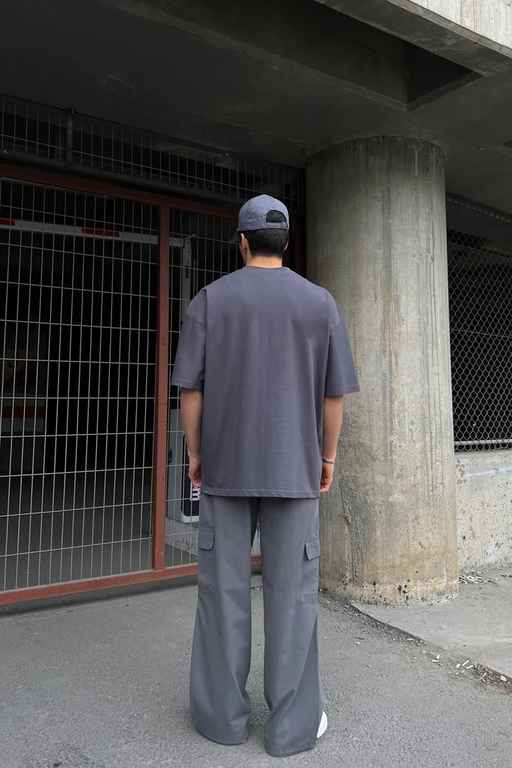 Actual Baskılı Antrasit Oversize Tişört