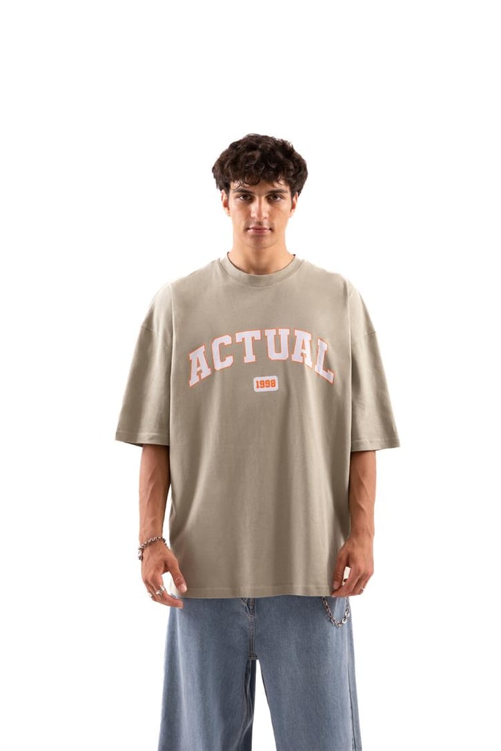 Actual Baskılı Haki Oversize Tshirt