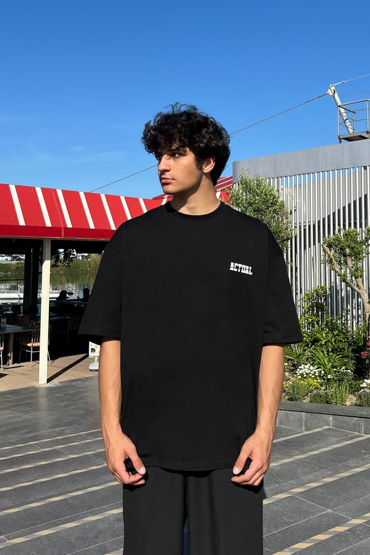 Actual Baskılı Oversize Tişört