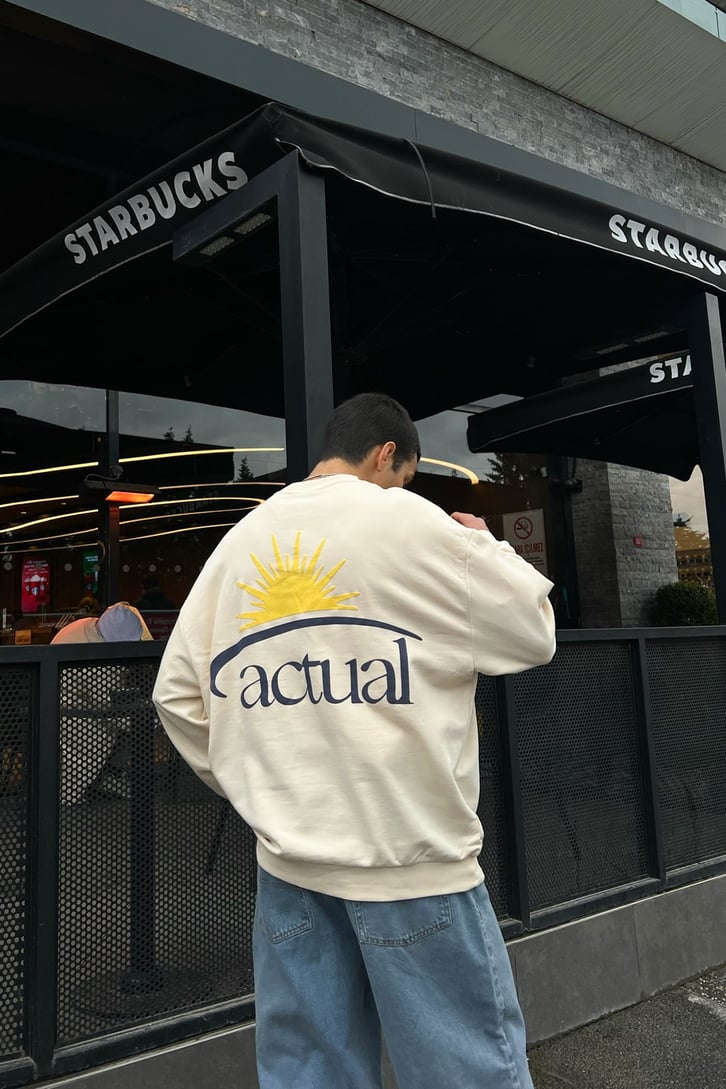 Actual Baskılı Taş Rengi Oversize Sweatshirt
