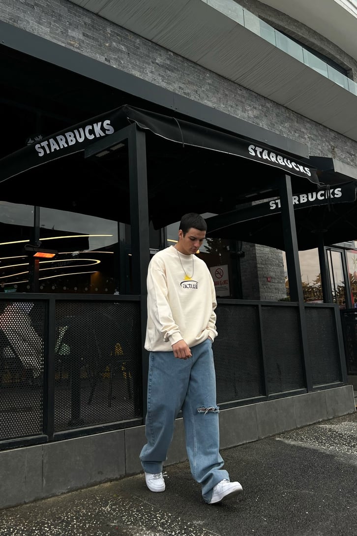 Actual Baskılı Taş Rengi Oversize Sweatshirt