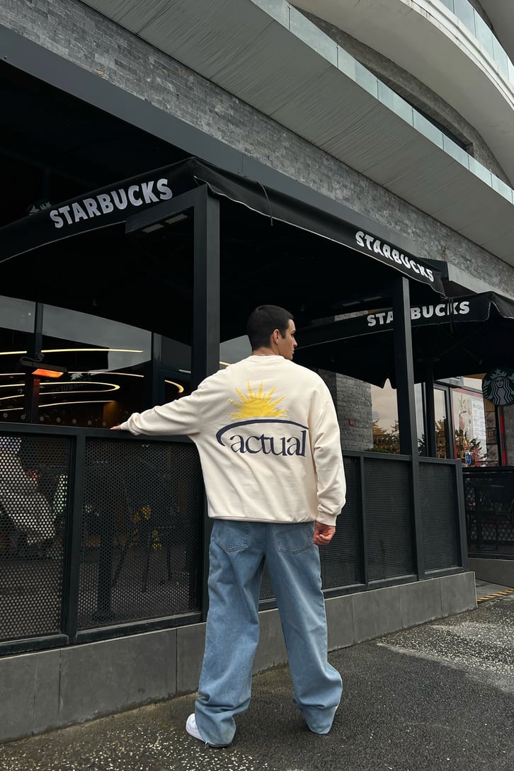 Actual Baskılı Taş Rengi Oversize Sweatshirt