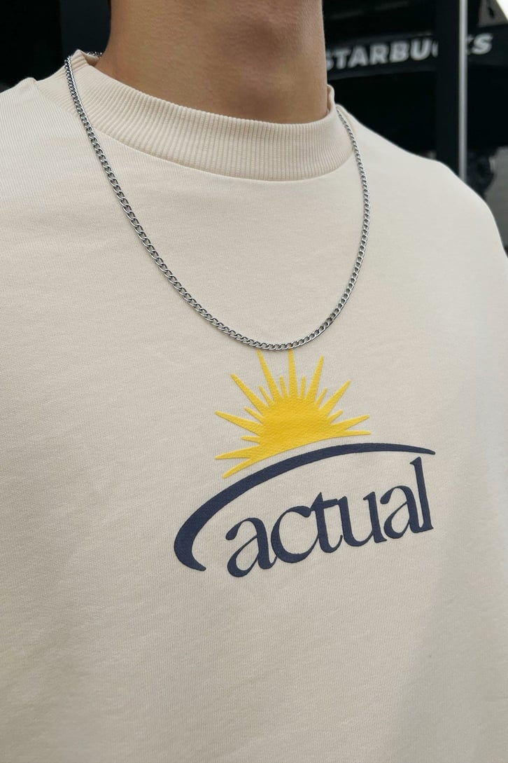 Actual Baskılı Taş Rengi Oversize Sweatshirt