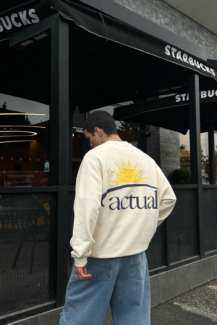 Actual Baskılı Taş Rengi Oversize Sweatshirt