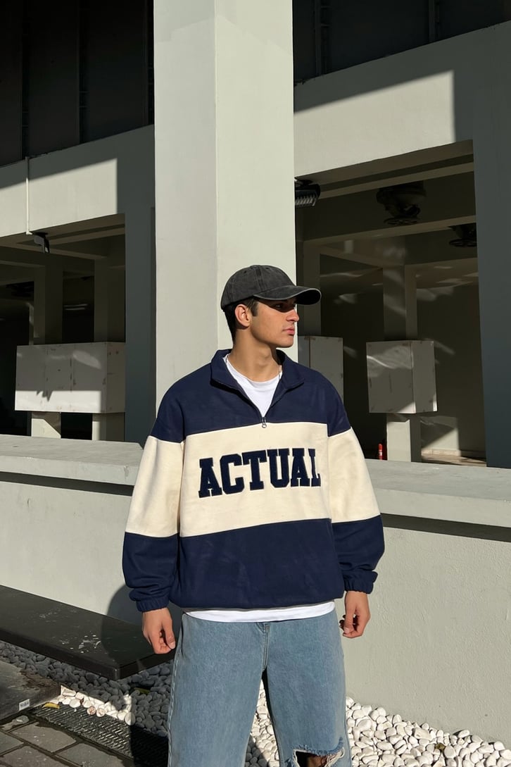 Actual Nakışlı Lacivert Polar Sweatshirt