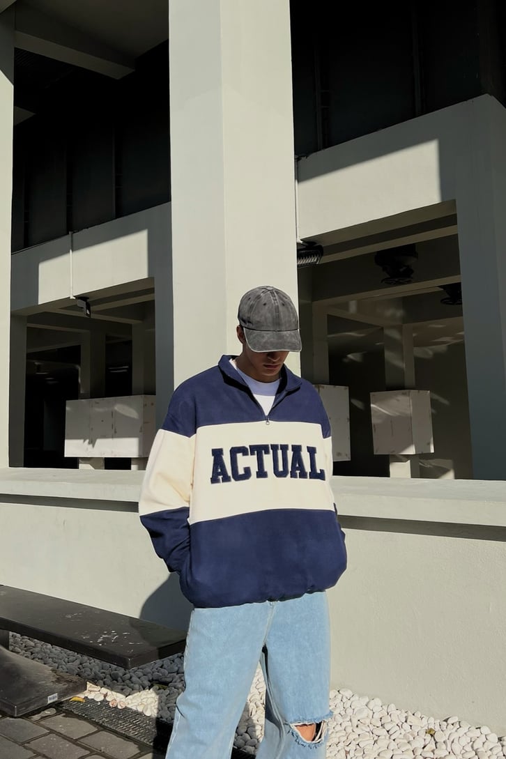 Actual Nakışlı Lacivert Polar Sweatshirt