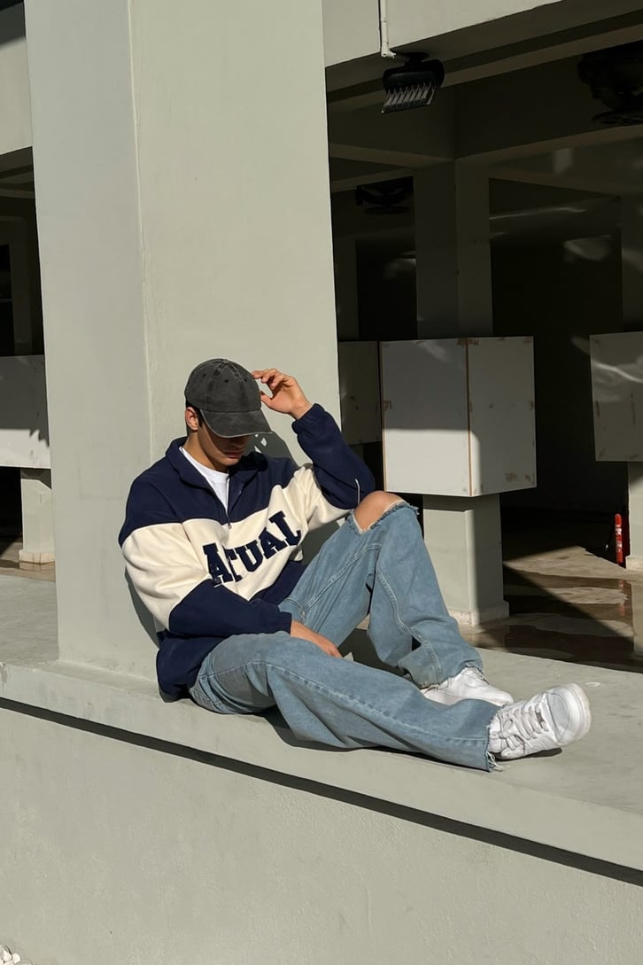 Actual Nakışlı Lacivert Polar Sweatshirt
