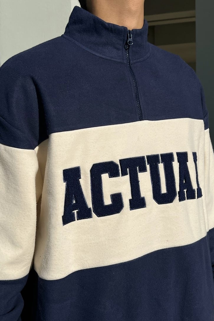 Actual Nakışlı Lacivert Polar Sweatshirt
