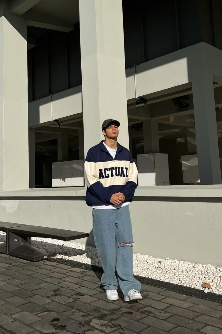 Actual Nakışlı Lacivert Polar Sweatshirt
