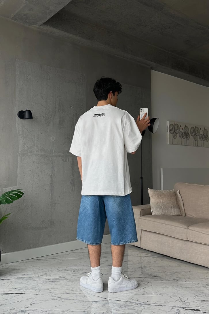 Adult S Swim Baskılı Beyaz Oversize Tişört