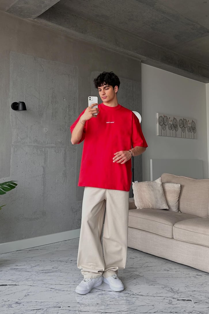 Adult S Swim Baskılı Camel Oversize Tişört