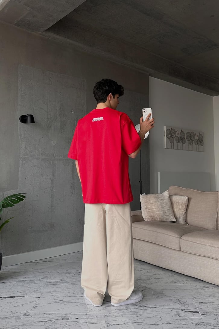 Adult S Swim Baskılı Camel Oversize Tişört