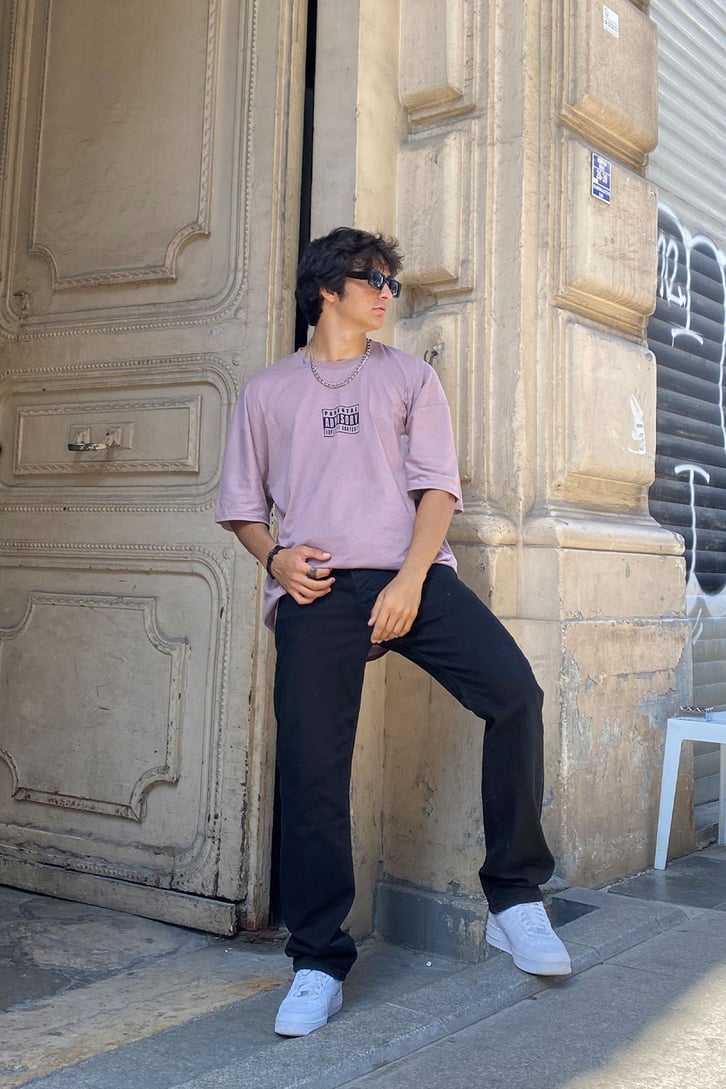 Advisory Baskılı Gül Kurusu Oversize Tshirt