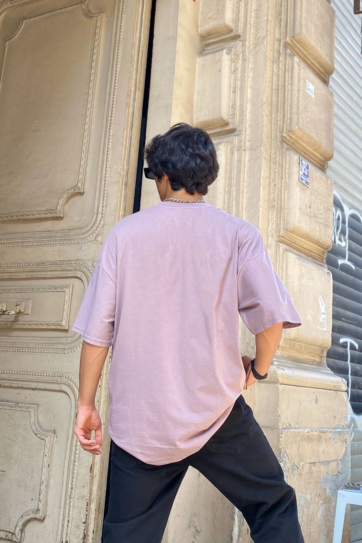 Advisory Baskılı Gül Kurusu Oversize Tshirt